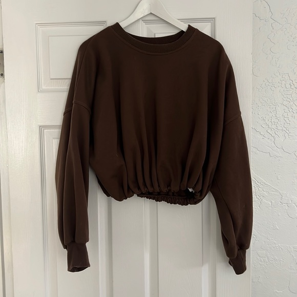 Zara Brown Cropped Sweatshirt - Picture 4 of 5